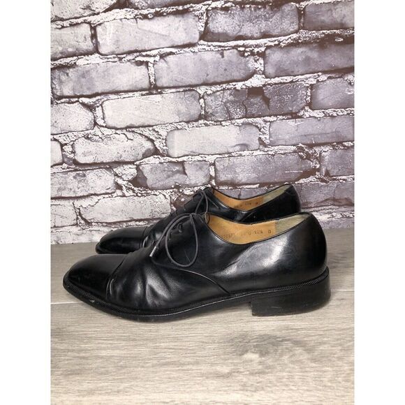 Salvatore Ferragamo Black Leather Cap Toe Dress Shoes Oxfords Men Sz 10.5D US/44 main image 4